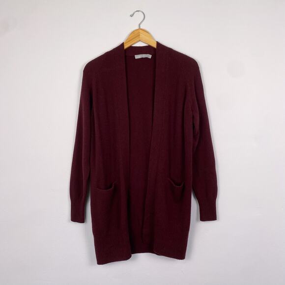 VINCE Boiled Cashmere Cardigan Sweater in Dahlia Wine XS - Picture 3 of 9